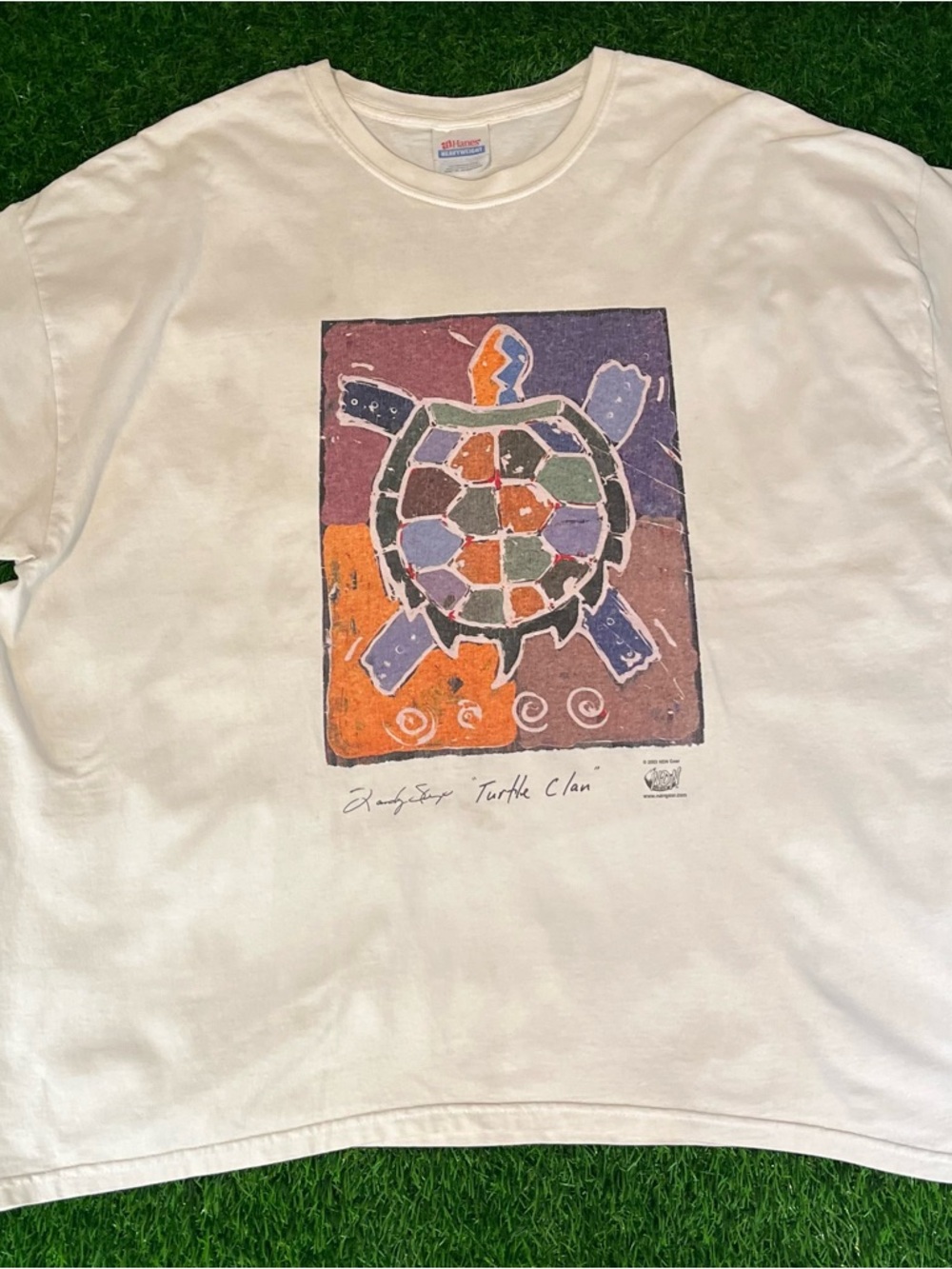 Vintage Y2K 00s 2003 Turtle Clan Turtle Art Work White T-Shirt Mens 2XL